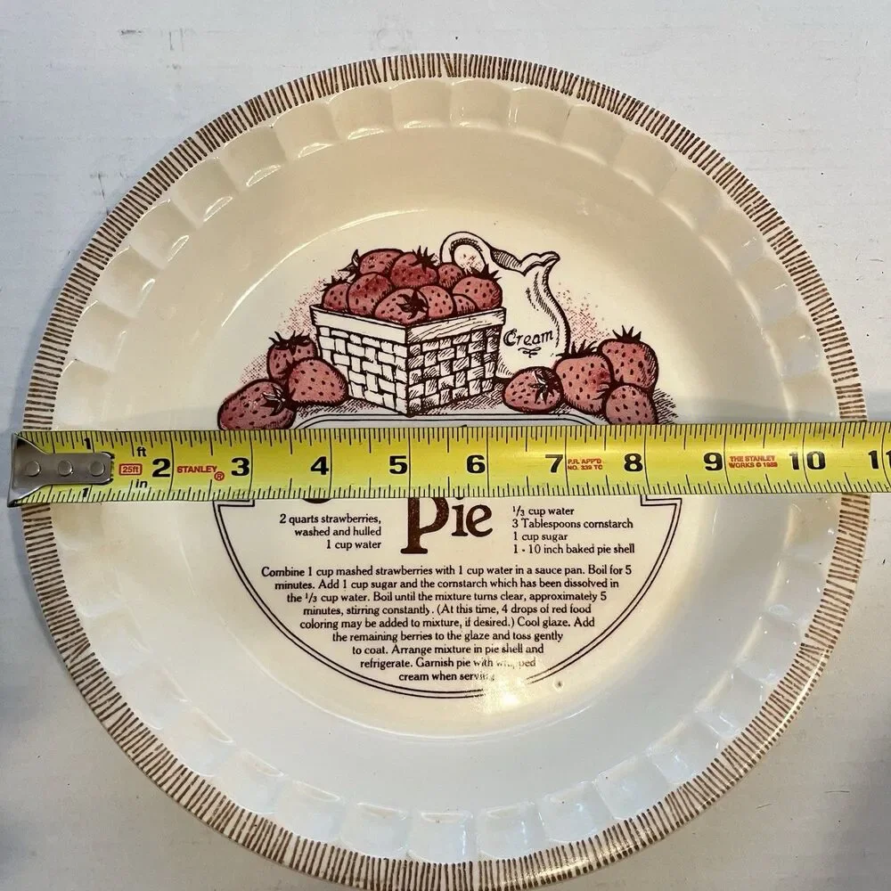 Vtg Royal China by Jeanette USA 11” Strawberry Pie Deep Dish Pie Plate w/ Recipe